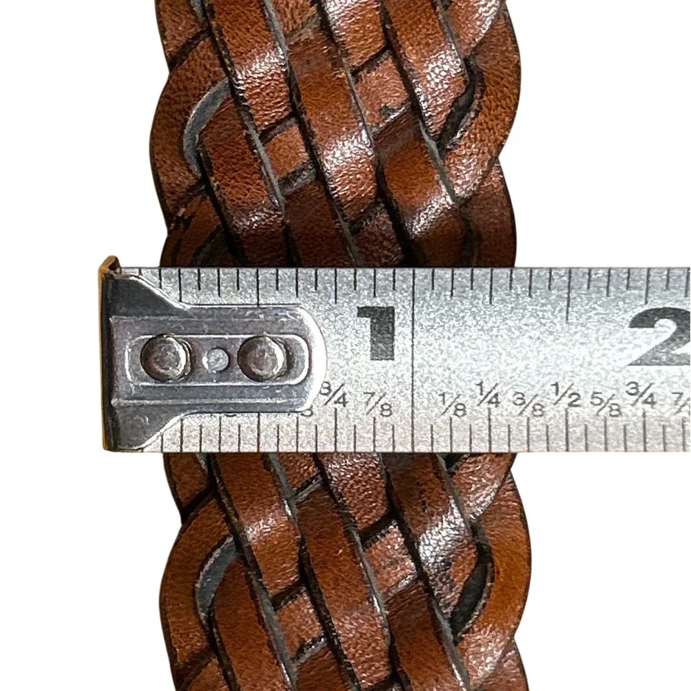 Covered Round Buckle Braided Leather Belt Cognac Brown Size‎ L (up to 36